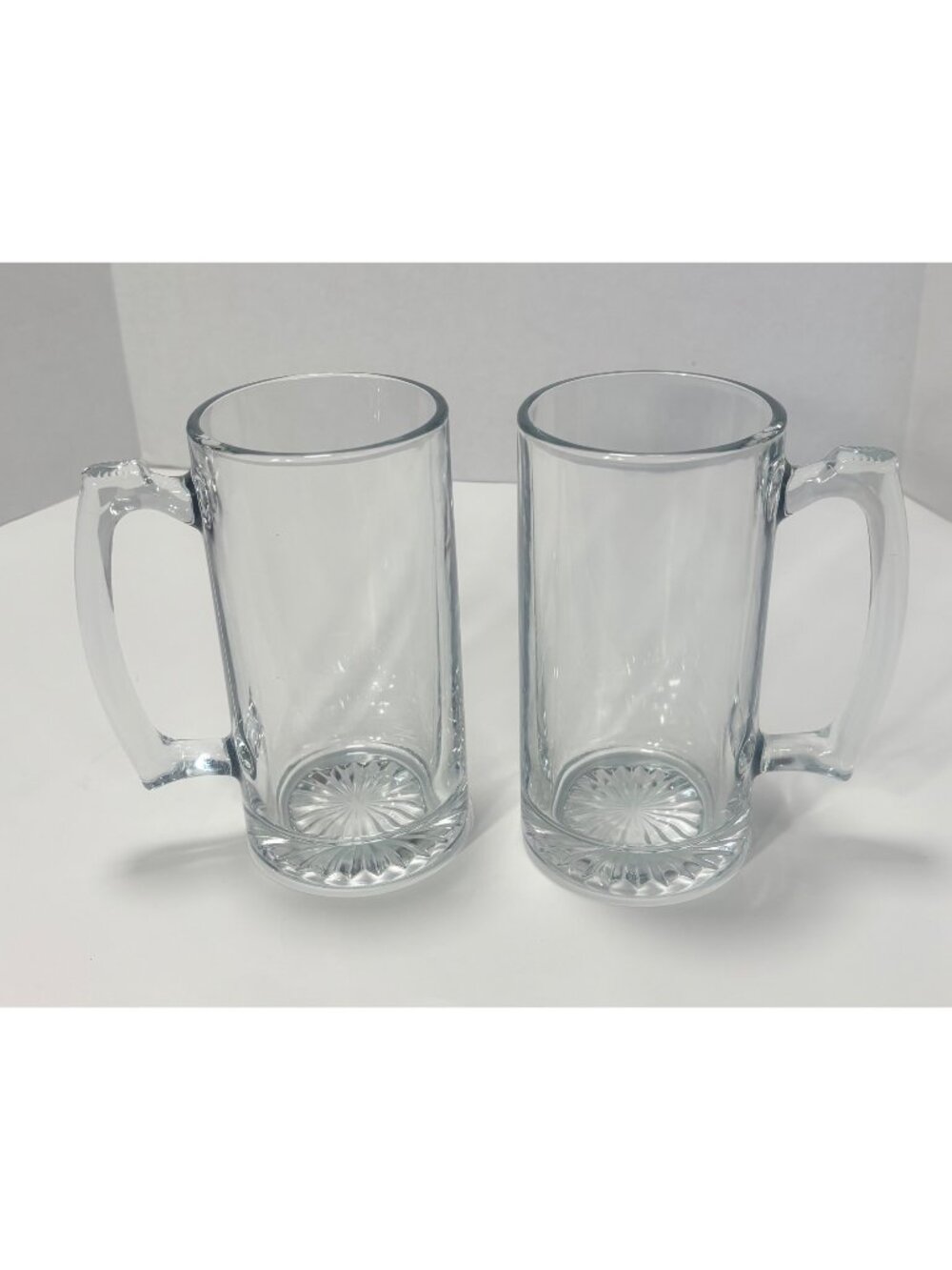 Libbey 25oz Sport Heavy Clear Glass Beer Mugs With Starburst Base Set Of 2 VTG